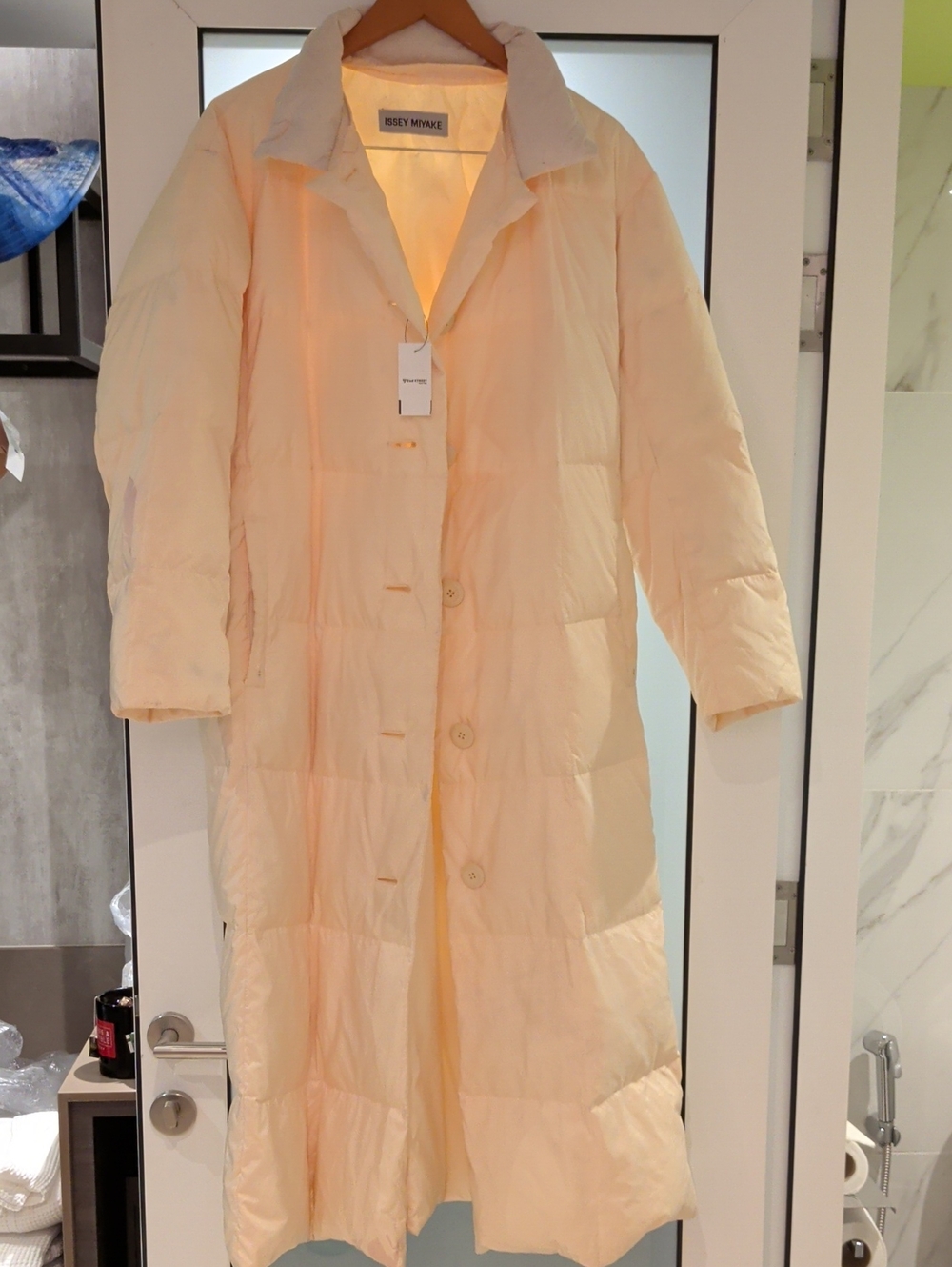 Issey Miyake Cream Long Quilted Puffer Coat
